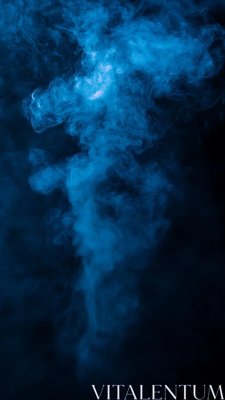 Ethereal blue smoke drifts upward in a dark abstract void