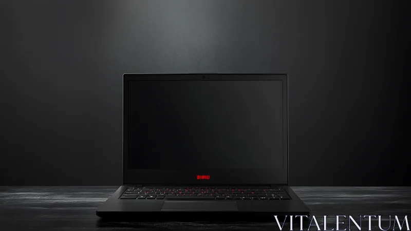 Closed-screen black laptop is centered against dark backdrop