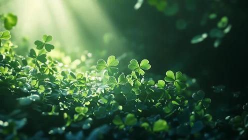 Backlit Clover Canopy in Luminous Forest Clearing.