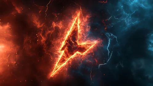 Electric lightning emblem amid red and blue energy storm.