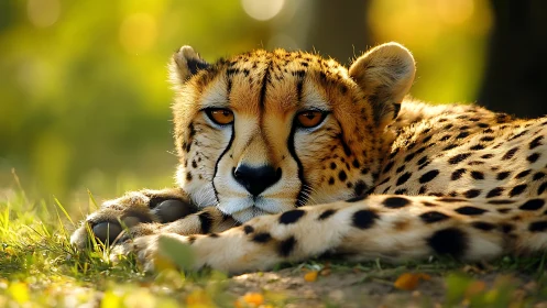 Cheetah Portrait in Golden Light. Resting Big Cat Alert Pose