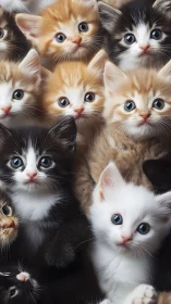 Seven Kittens: Multicolored Feline Composition with Striking Ocular Characteristics.