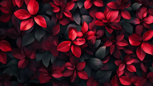 Dense crimson foliage against low-key shadowed leaf backdrop