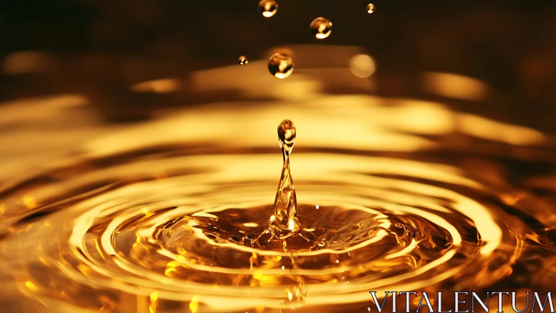 Macro capture of golden liquid droplet impact dynamics.