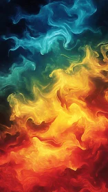 Swirling chromatic nebula in fiery blue and gold motion.