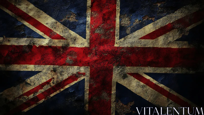 Distressed Union Jack flag surface displays worn painted texture