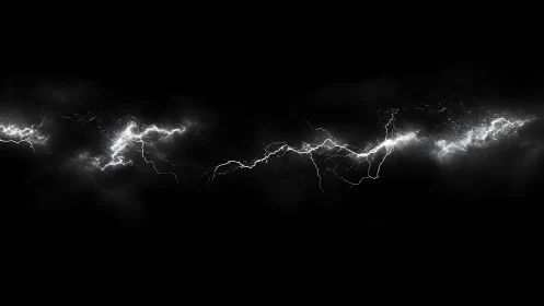 High contrast horizontal lightning arc on black negative space
