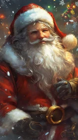 Digital painting portrait of classic Santa in warm chiaroscuro.