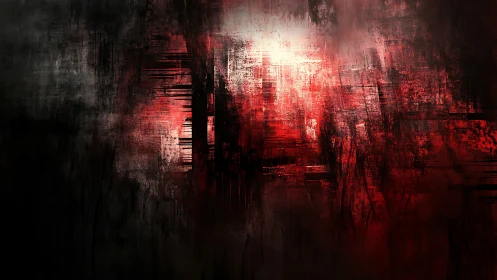 High contrast red-black digital abstraction with vertical motion blur