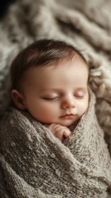 Sleeping Newborn Swaddled in Cream Knit. Peaceful infant portrait.