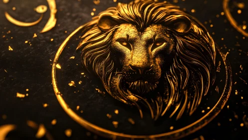 Majestic Golden Lion Portrait in Luxurious Metallic Art Style.