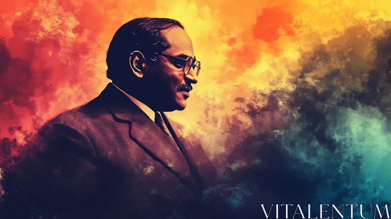 Warm portrait in swirling sunrise and twilight clouds.