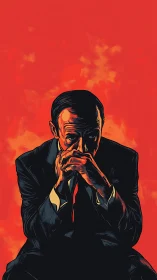 Storm-lit thinker folds shadows into a burning silence