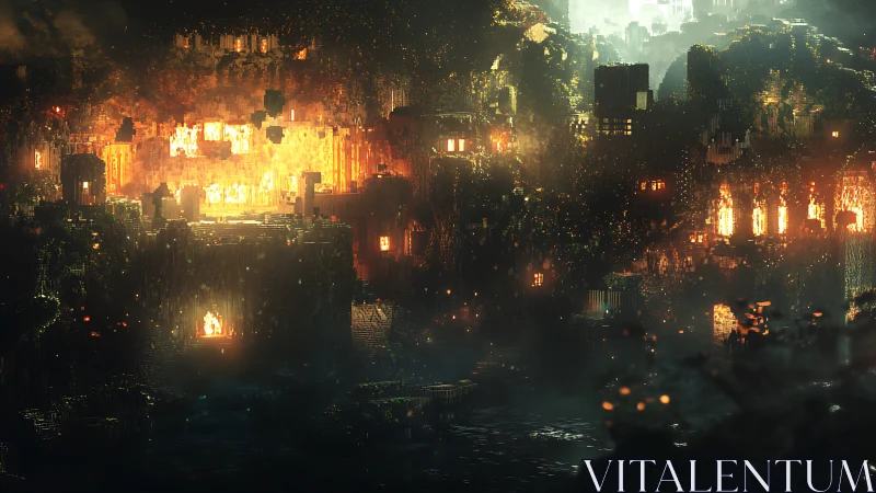 Burning Kingdom: Digital Nocturne of Fire-Lit Towers