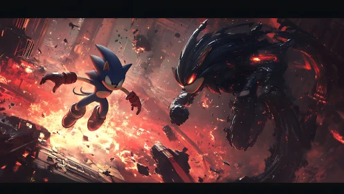 High speed showdown in a storm of fire and shadows.