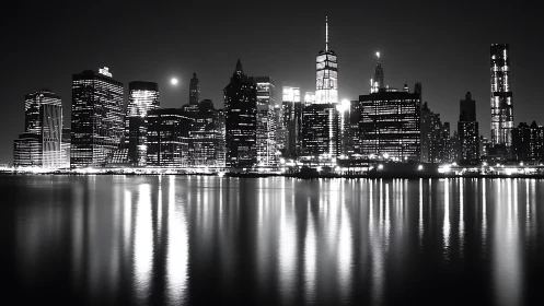 Monochrome skyline captures high-rise luminance with long-exposure reflections