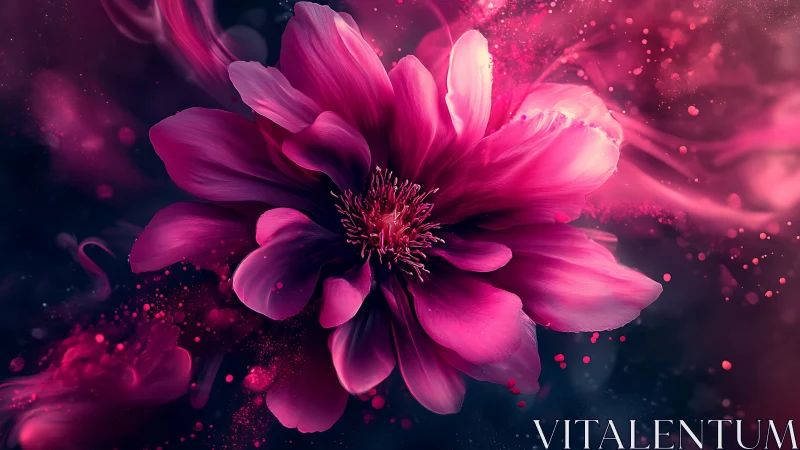 Vibrant Pink Flower Burst with Luminous Particle Effects