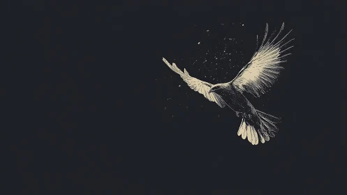 Detailed sketch of a flying bird on a dark minimalist background.