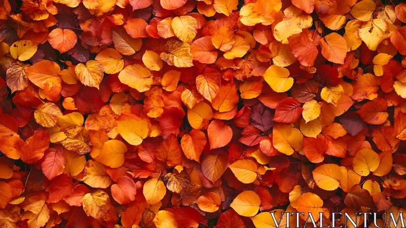 Autumn foliage ground cover in dense orange leaf layer.