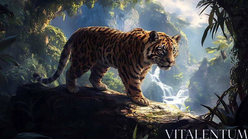 Majestic Tiger Prowling Through Misty Forest Realm.