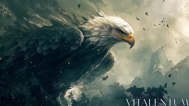 Majestic Bald Eagle in Dynamic Digital Fantasy Artwork.
