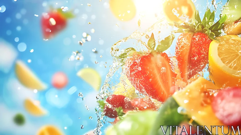 Summer splash symphony with flying citrus and ruby berries.