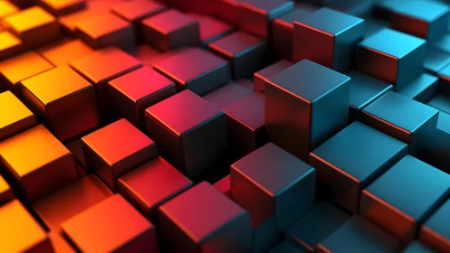 Radially lit metallic cubes form a dense gradient voxel array