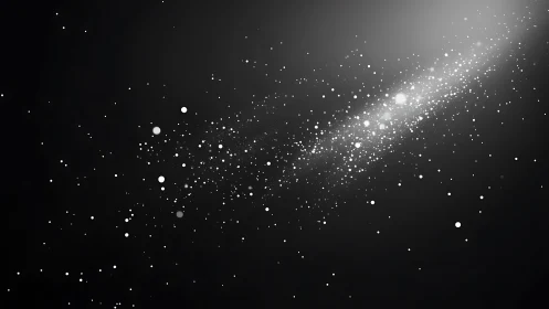 Celestial white particles drift through deep cosmic shadow