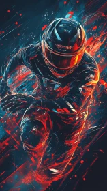 Velocity-suited runner slicing through neon fire trails.