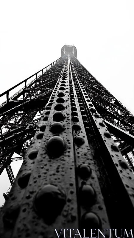 Monochrome riveted tower shaft in extreme low perspective.