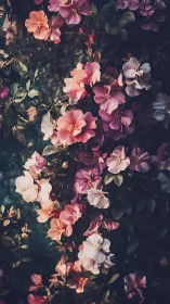 Moody Floral Garden with Pink and Magenta Blooms.