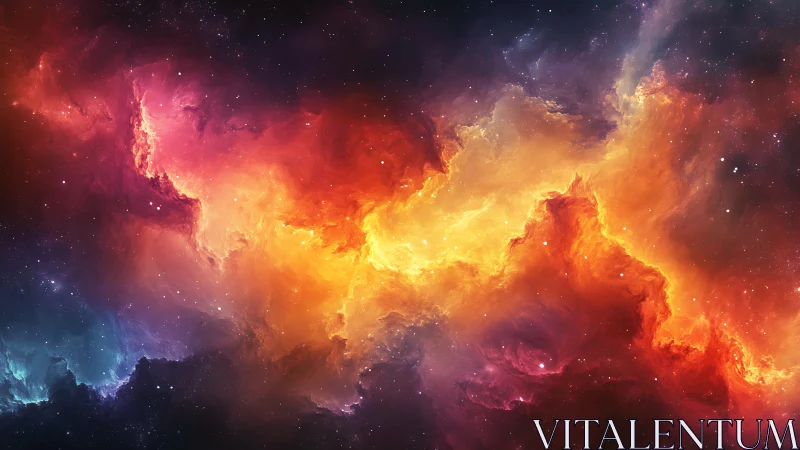 Multicolor emission nebula panorama with luminous plasma clouds