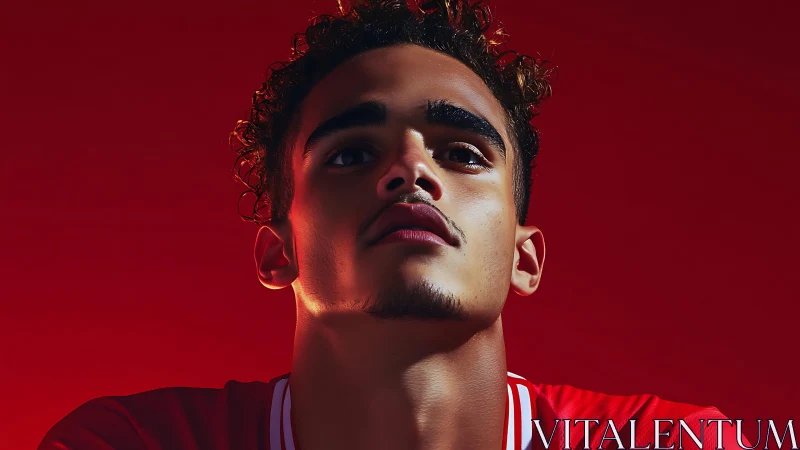 Confident athlete portrait under bold cinematic red light.