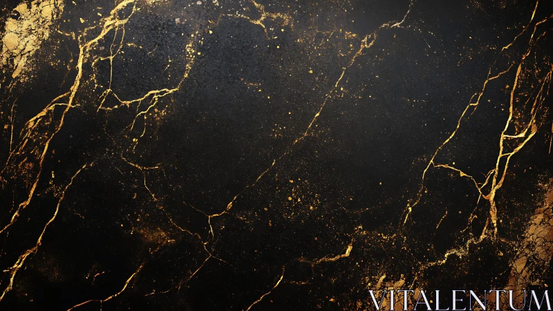 Golden fractures wander like constellations across midnight stone