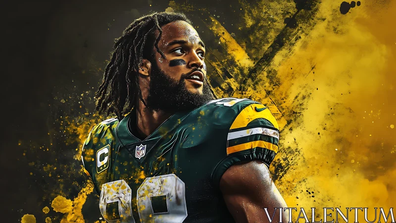 Gridiron thunderbolt in splashed gold and green glory.