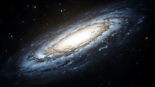 Spiral galaxy rendered with luminous core and diffuse halo