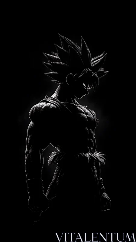 Backlit muscular anime warrior silhouette with rim lighting