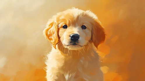Golden puppy portrait glowing in soft autumn light.
