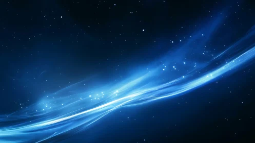 Blue light streak traversing star-filled dark background.