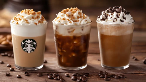 Iced coffee trio showcases creamy whipped toppings and crunch