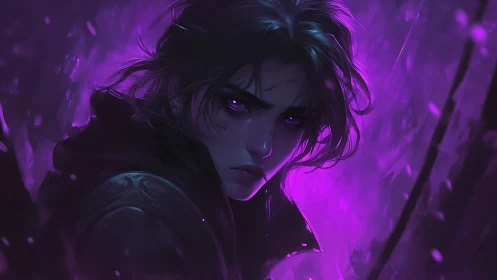 Digital portrait shows figure in purple backlit environment