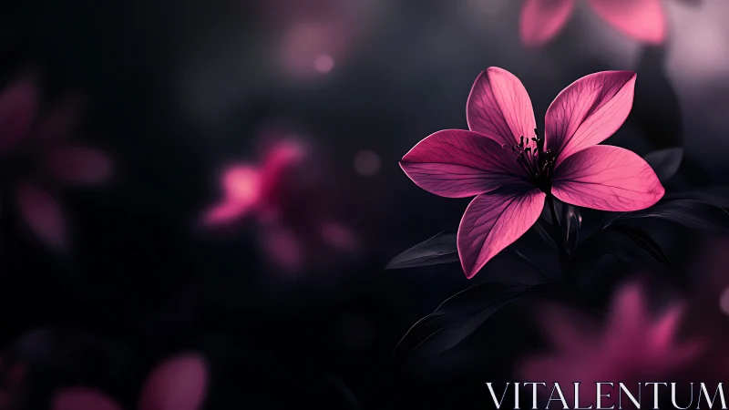 Macro closeup of magenta flower on dark bokeh background