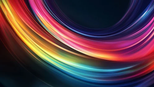 Prismatic light rivers sweep across a midnight digital horizon.