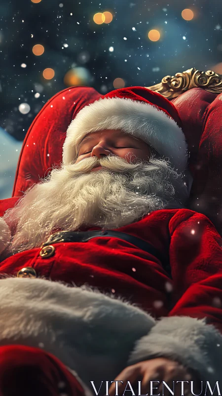 Sleeping Santa in close-up, soft bokeh and fine fabric detail