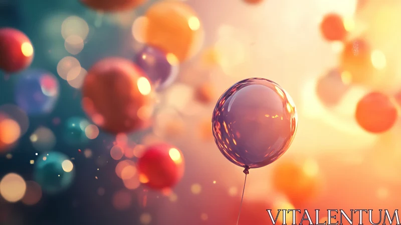 Iridescent Bubble Suspended Among Bokeh Particles in Chromatic Gradient Field