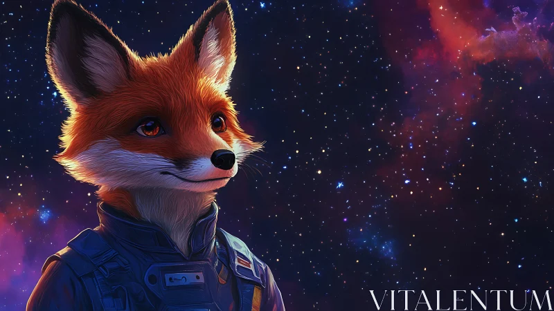 Starbound fox commander in luminous galactic twilight.