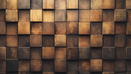 Dimensional wooden cube relief wall forms warm tonal grid