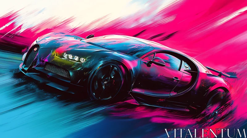 Digital painting of neon hypercar in high-velocity motion blur.