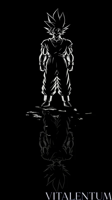 Silhouetted warrior stands over mirrored reflection form.