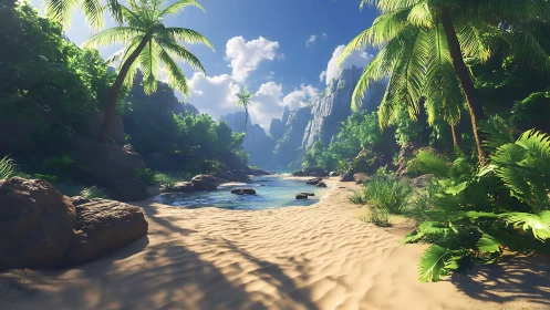 Tropical Canyon Convergence: Architectural Landscape with Stratified Geological Features